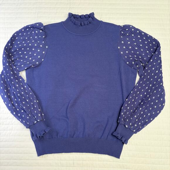 Nanette Lepore Sweaters - Nanette Lapore Purple Mock Neck Pleated Sleeve Womens Medium